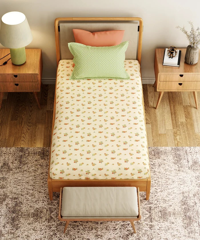 Everyday Printed Single Bedsheet Set, Little Bloom Yellow| 120TC Cotton| 1 Pillow cover