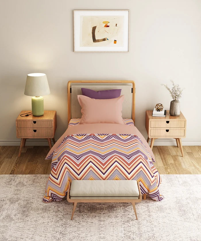 Everyday Printed Single Bedsheet Set, Wave Purple| 120TC Cotton| 1 Pillow cover