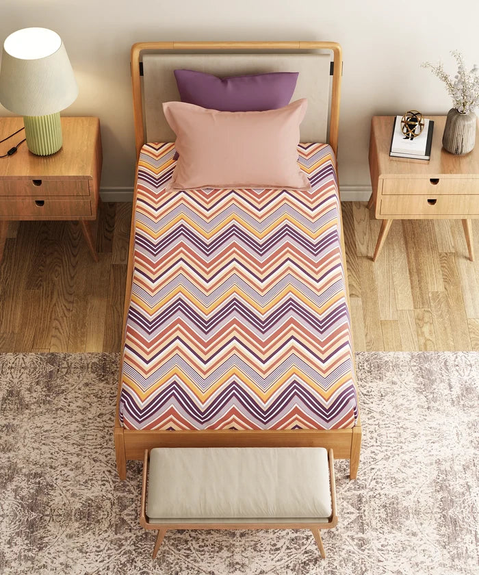 Everyday Printed Single Bedsheet Set, Wave Purple| 120TC Cotton| 1 Pillow cover