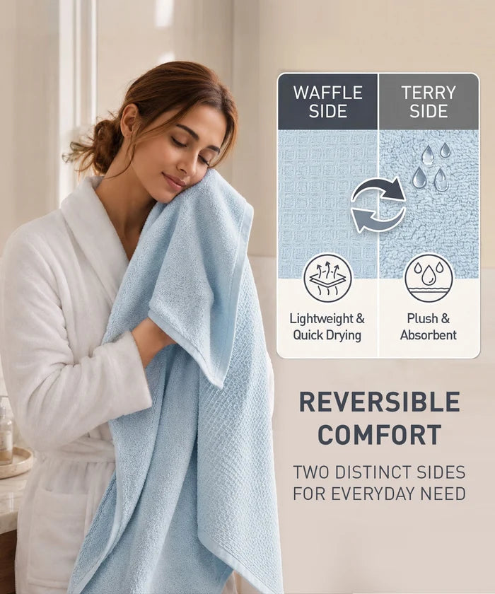 Finesse Fashion Waffle Bath Towel, Cloud|600 GSM Cotton