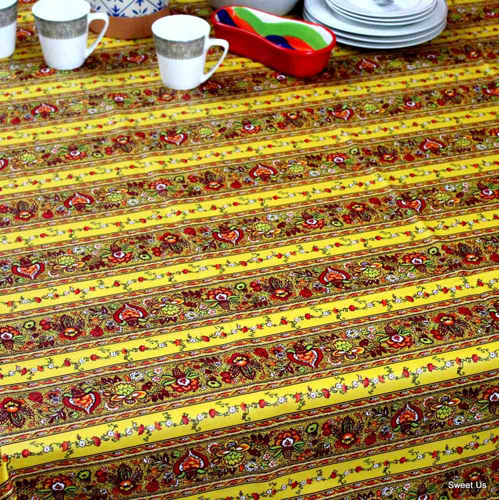 Fleurs d'Avignon Spill-Resistant Allover Tablecloth — Curcuma - Sweet Us
