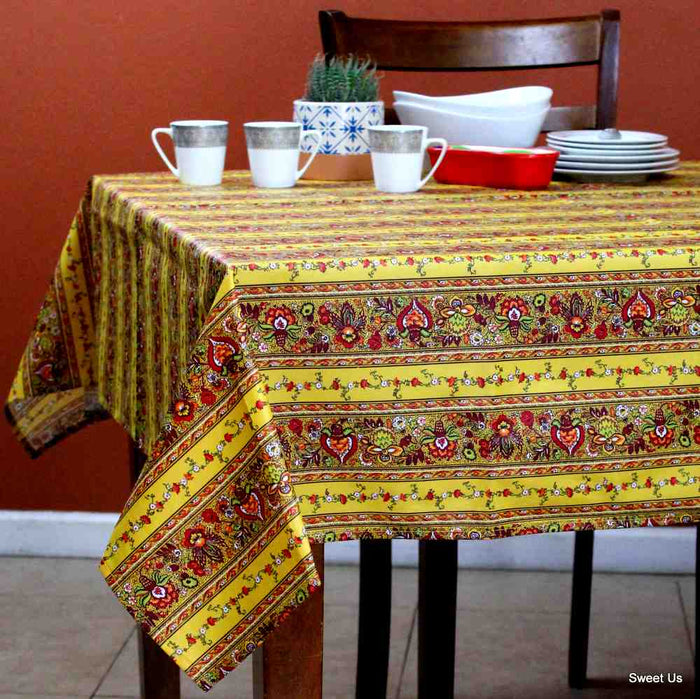 Fleurs d'Avignon Spill-Resistant Allover Tablecloth — Curcuma - Sweet Us
