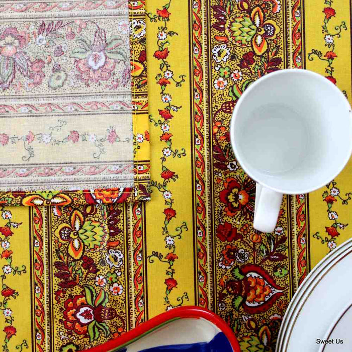 Fleurs d'Avignon Spill-Resistant Allover Tablecloth — Curcuma - Sweet Us