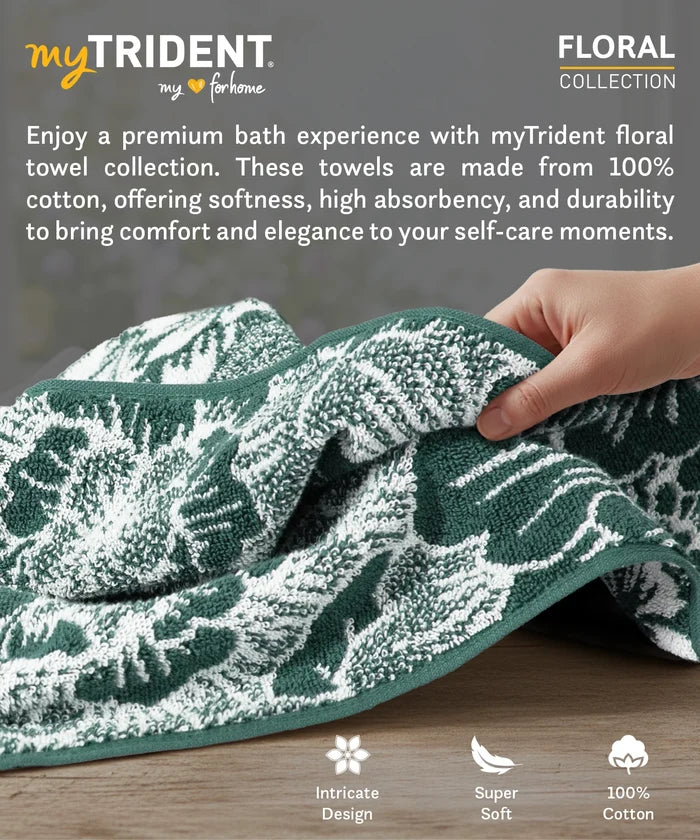 Floral 1 Pc Bath Towel, Geen| 600 GSM Cotton