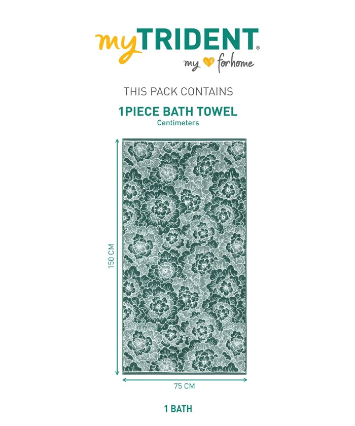 Floral 1 Pc Bath Towel, Geen| 600 GSM Cotton