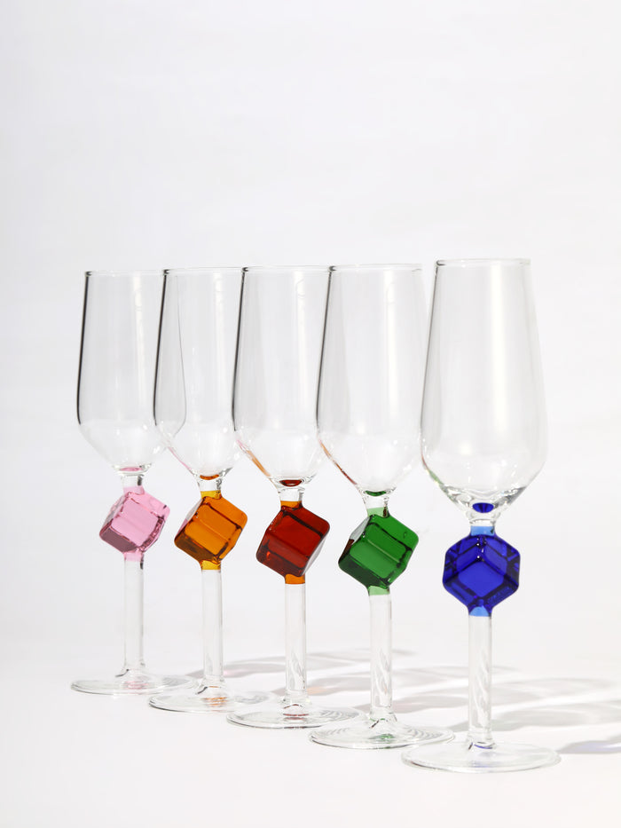 Florence Jeweled Champagne Flute Glasses, Orange