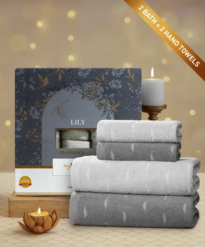 Fragrance 4Pc Towel Set, Lily| 500 GSM Cotton