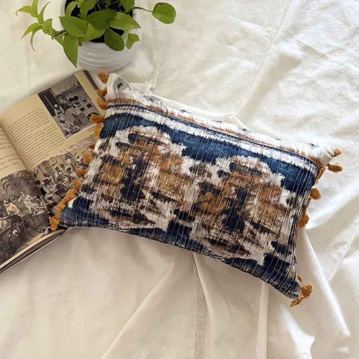 Freya - Blue Cotton Lumbar Pillow Cover