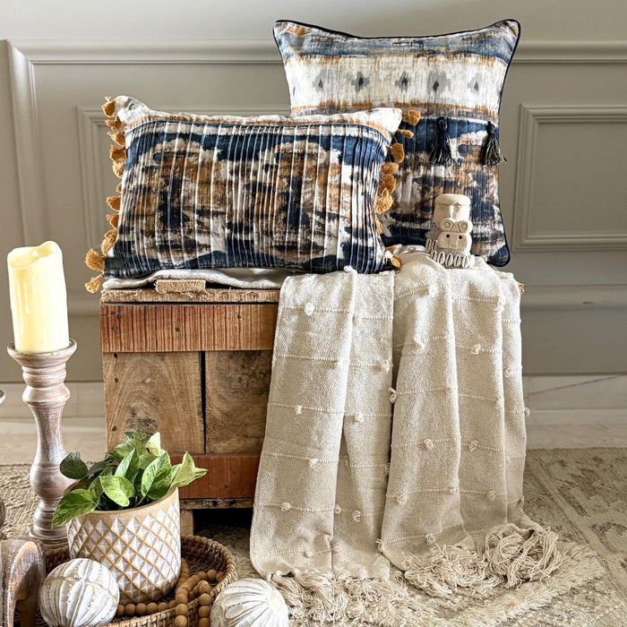 Freya - Blue Cotton Lumbar Pillow Cover
