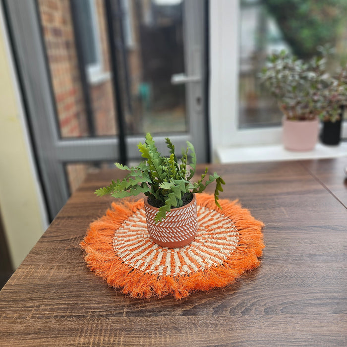 Fringe Sisal Placemats - Orange Wall Basket - Kaisa