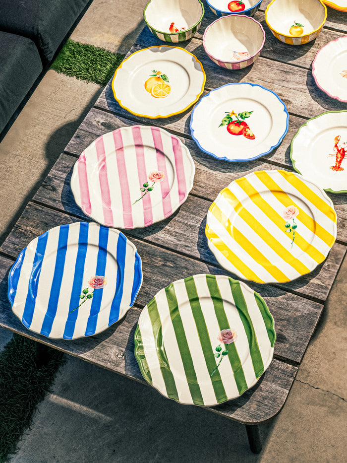 Garden Feast Plate, Pink Stripe, 11 Inch