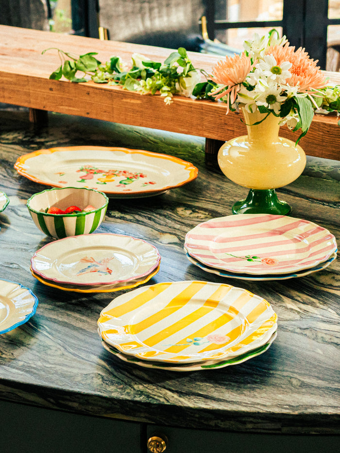 Garden Feast Plate, Yellow Stripe, 11 Inch