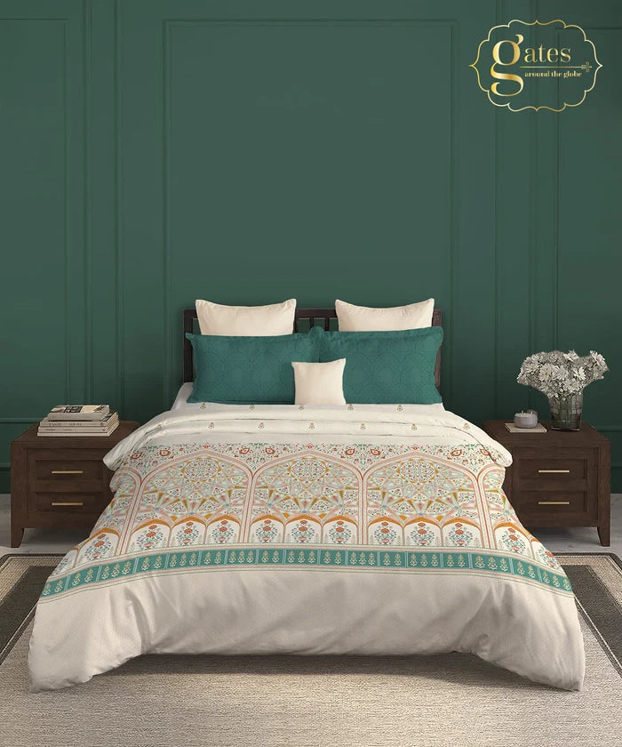 Gates Around The Globe King Bedsheet Set, Arqadia| 180 TC Cotton| 2 Pillow Covers