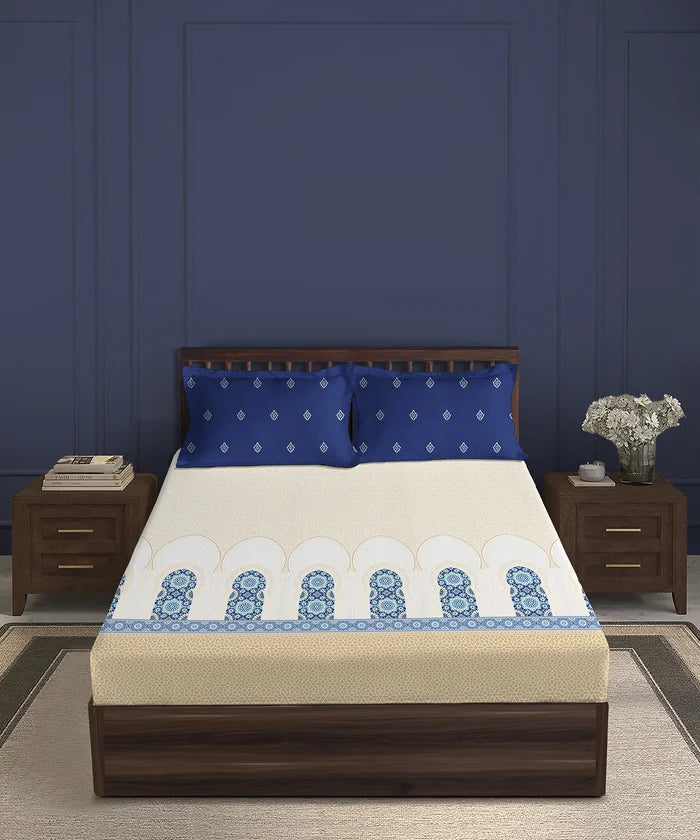 Gates Around The Globe King Bedsheet Set, Moorique| 180 TC Cotton| 2 Pillow Covers