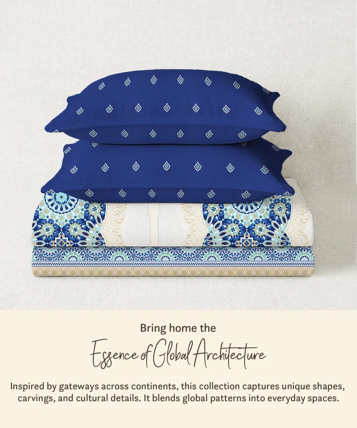 Gates Around The Globe King Bedsheet Set, Moorique| 180 TC Cotton| 2 Pillow Covers
