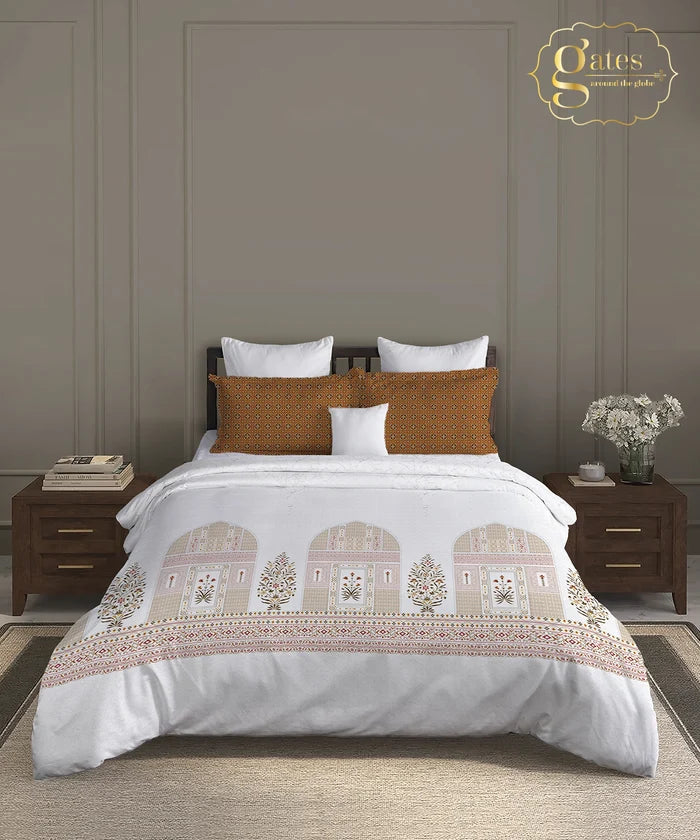 Gates Around The Globe King Bedsheet Set, Whitemyst| 180 TC Cotton| 2 Pillow Covers