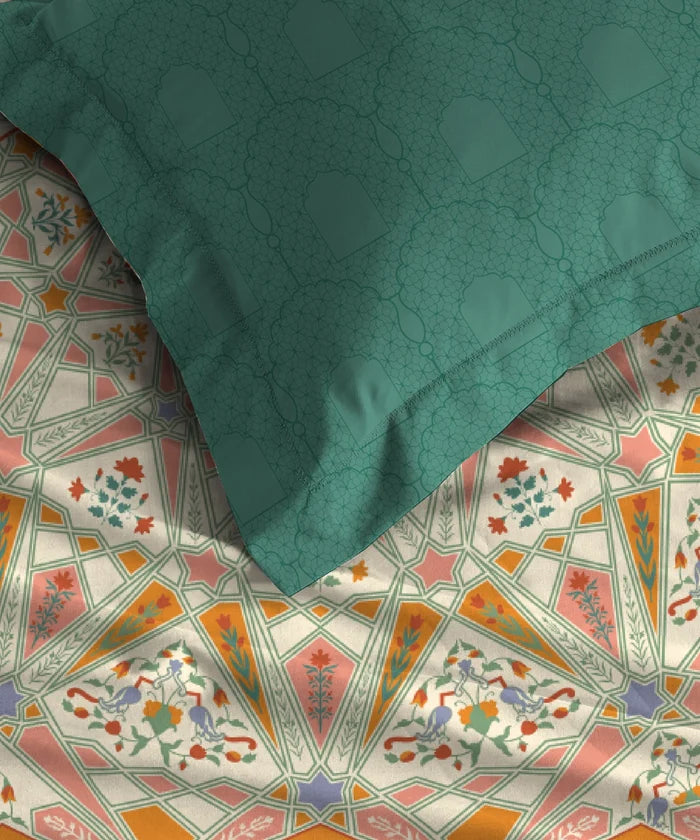 Gates Around The Globe King Fitted Bedsheet Set, Arqadia| 180 TC Cotton| 2 Pillow Covers