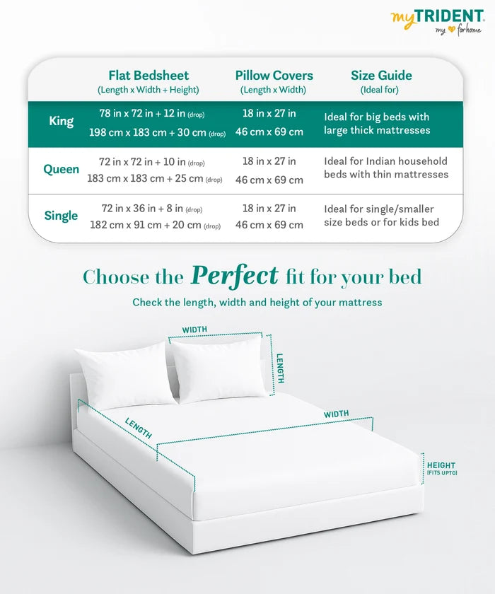 Gates Around The Globe King Fitted Bedsheet Set, Whitemyst| 180 TC Cotton| 2 Pillow Covers