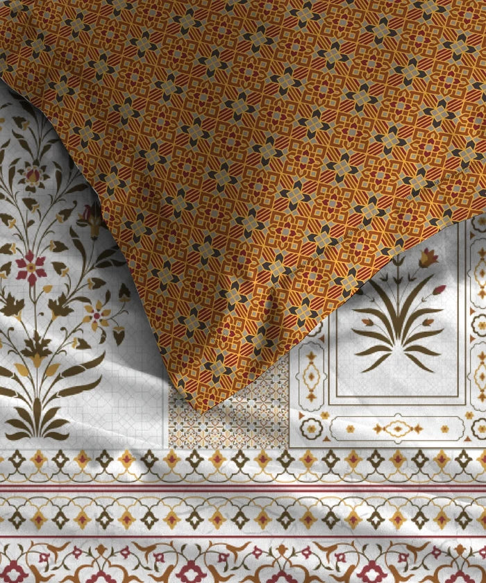 Gates Around The Globe King Fitted Bedsheet Set, Whitemyst| 180 TC Cotton| 2 Pillow Covers