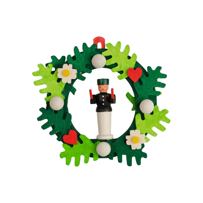 German Christmas Ornament: Christmas Wreath with Erzgebirge Angel & Miner