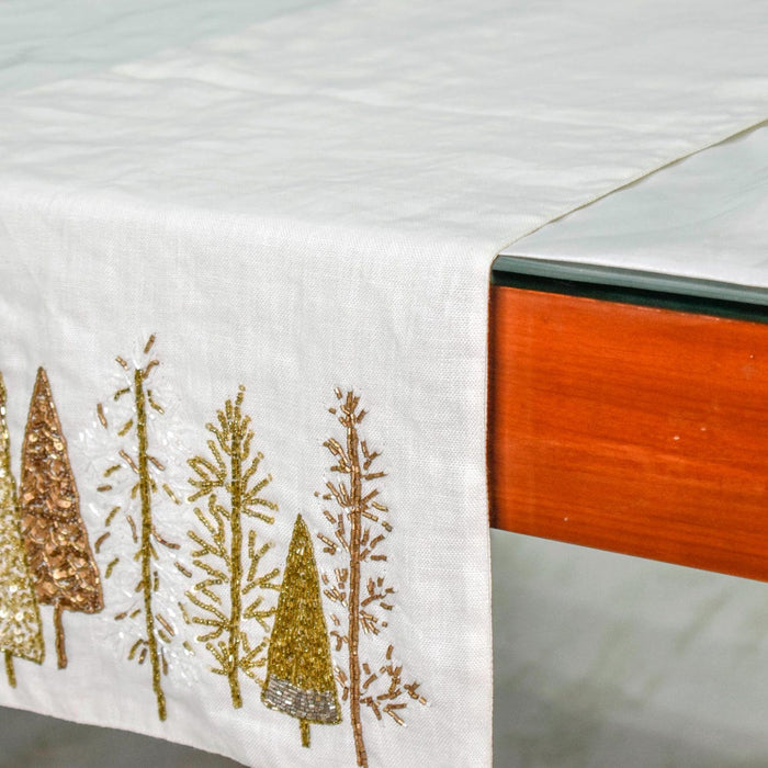 Gold Splendor Pine - Gold Silk Decorative Table Runner
