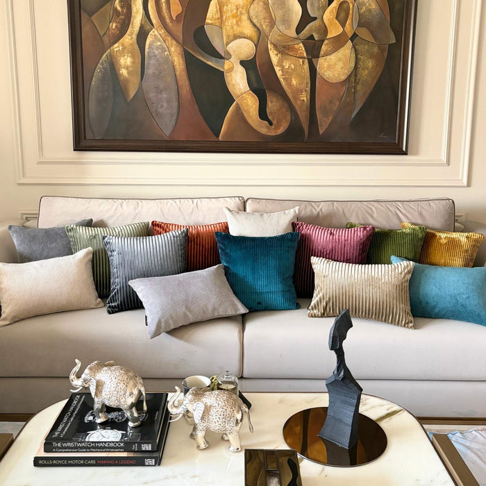 Gold Velvet Throw Pillow Cover - Gold Lines