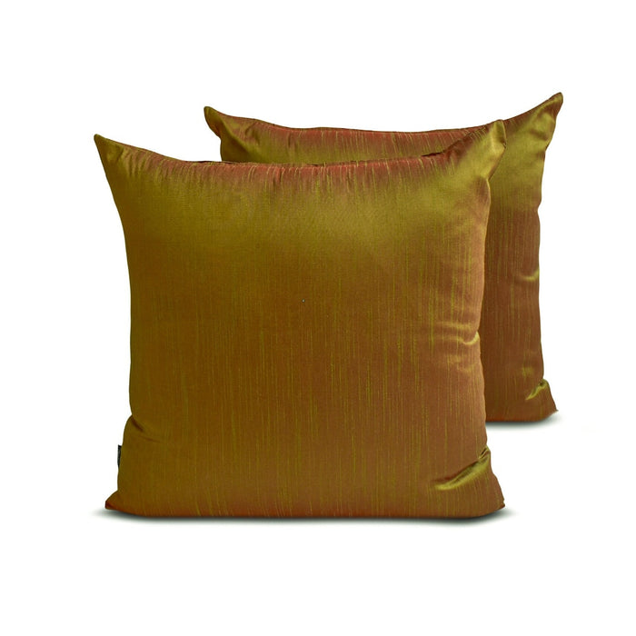 Green & Orange Luxury - Green & Orange Art Silk Throw Pillow Cover Pack of 2