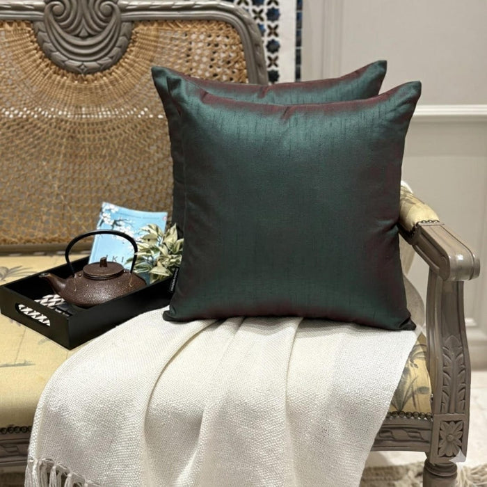 Green Red Luxury - Green & Red Art Silk Throw Pillow Cover Pack of 2