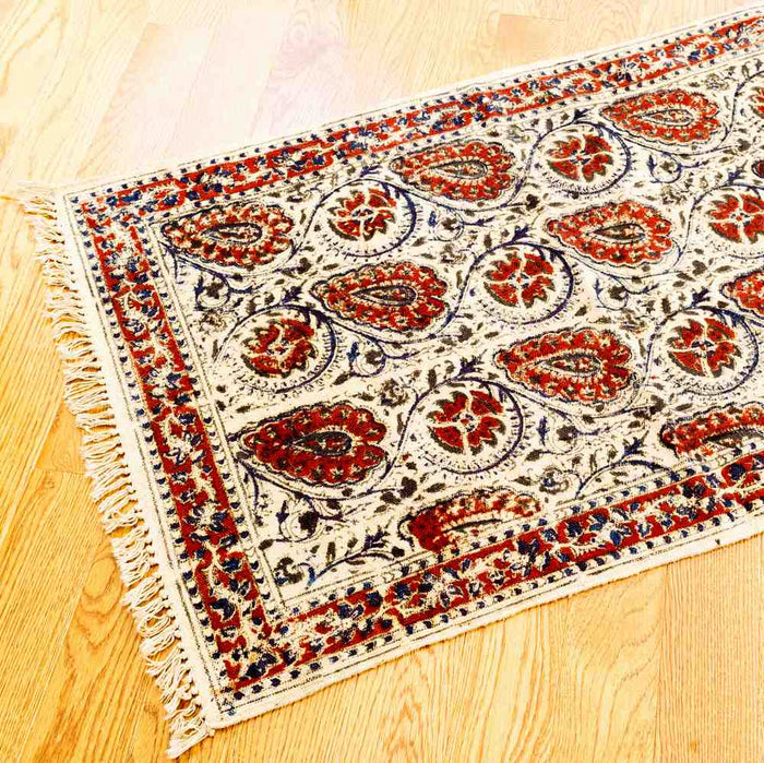 Hand Block Veggie Dye Bohemian Area Rugs Living Bedroom Anthurium Floral Rug - Sweet Us