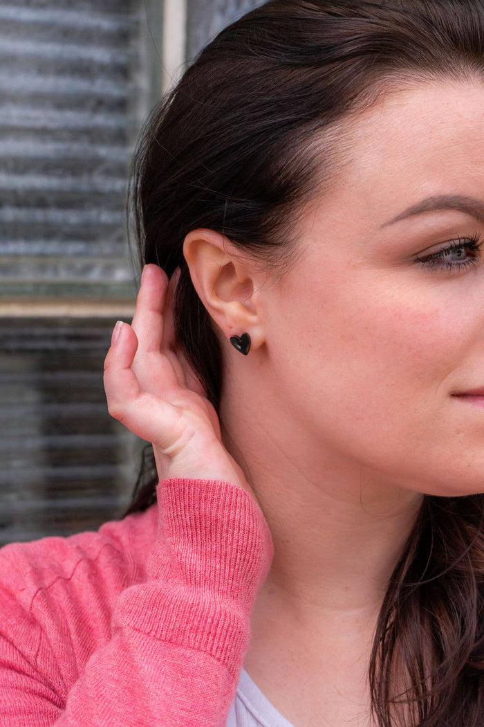 Hand Drawn Heart Studs - Black