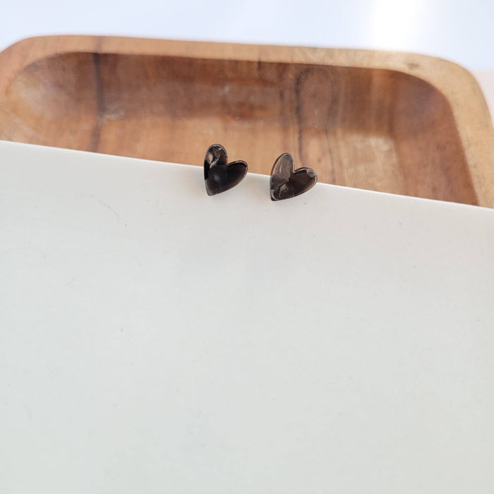 Hand Drawn Heart Studs - Black