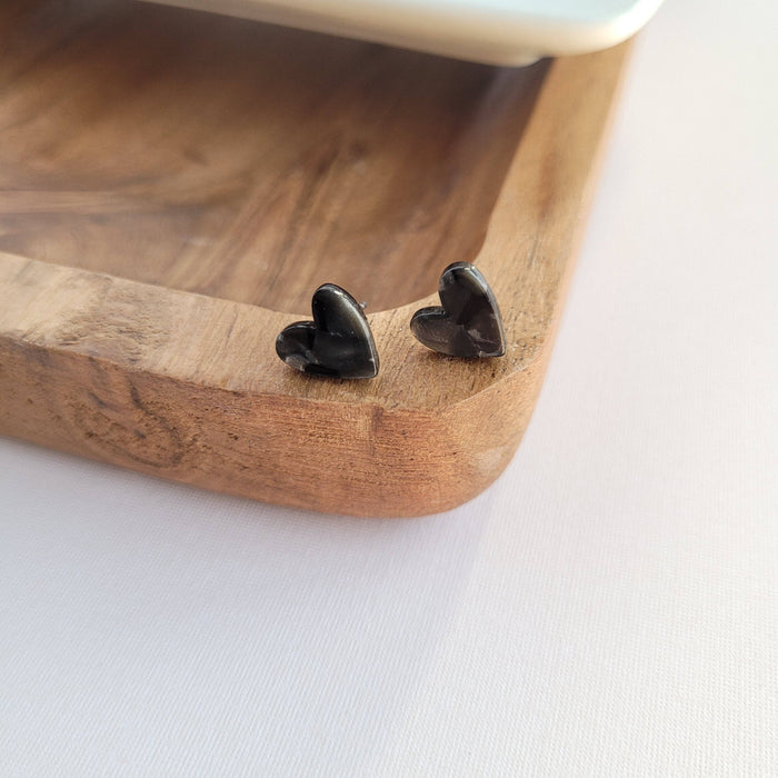 Hand Drawn Heart Studs - Black