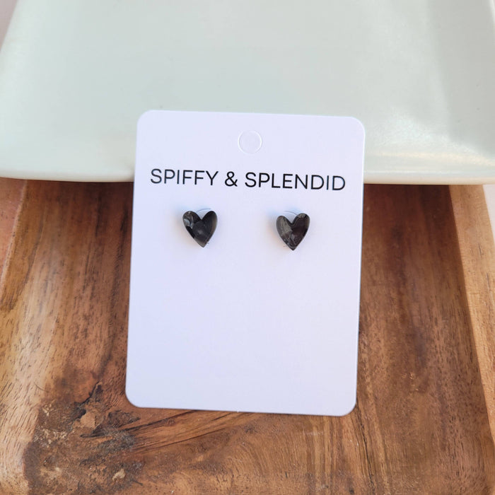 Hand Drawn Heart Studs - Black