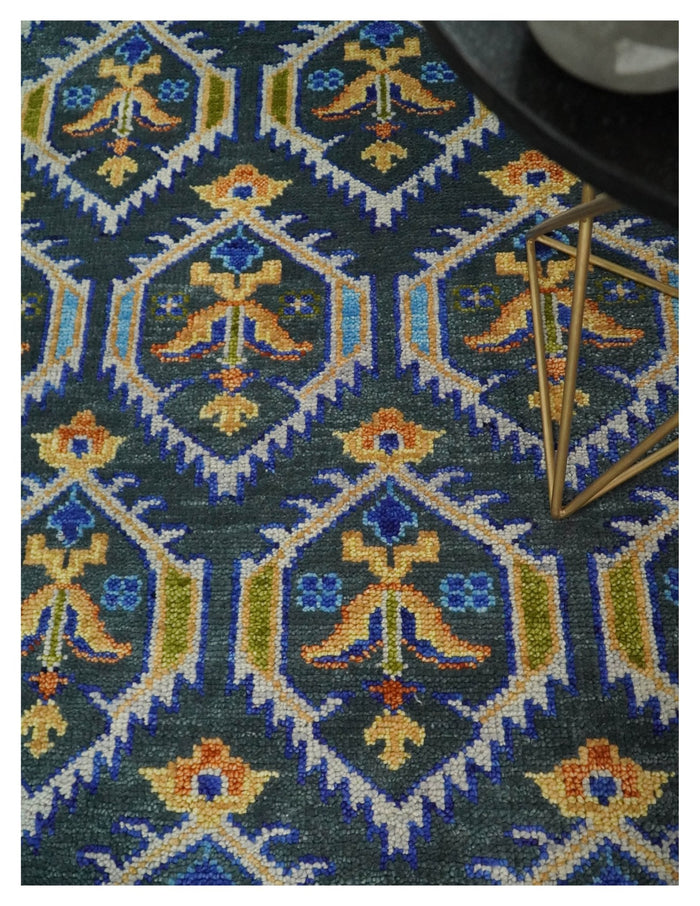 8x10 Hand Knotted Moss Green and Blue Wool Antique Vintage Persian Area Rug | TRDCP667810 - The Rug Decor