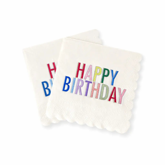 Happy Birthday Bright Scalloped Cocktail Napkins, 24pcs - Josi James - Small Napkins