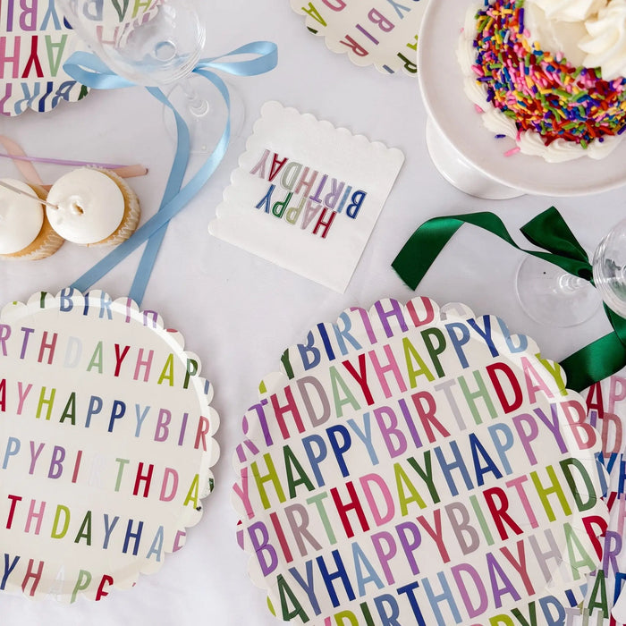 Happy Birthday Bright Scalloped Salad Plate, 12pcs - Josi James - 8.5 Inch Plate