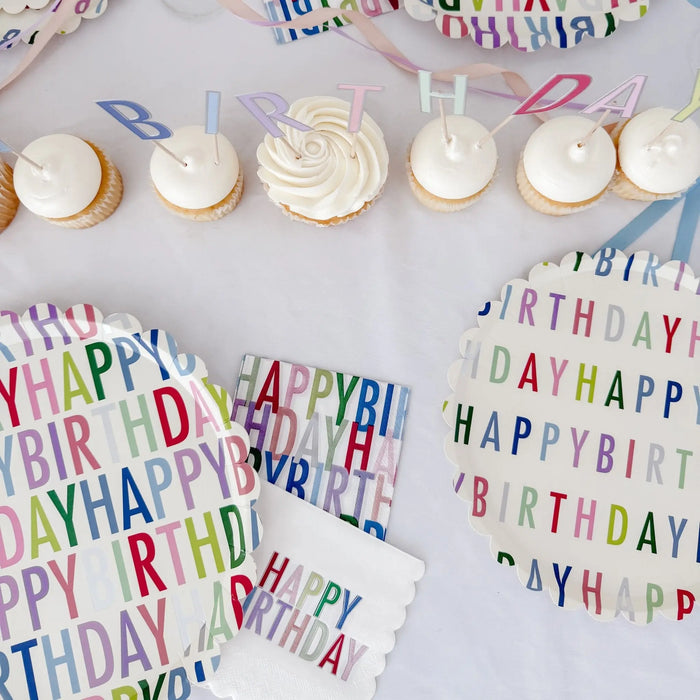 Happy Birthday Bright Scalloped Salad Plate, 12pcs - Josi James - 8.5 Inch Plate