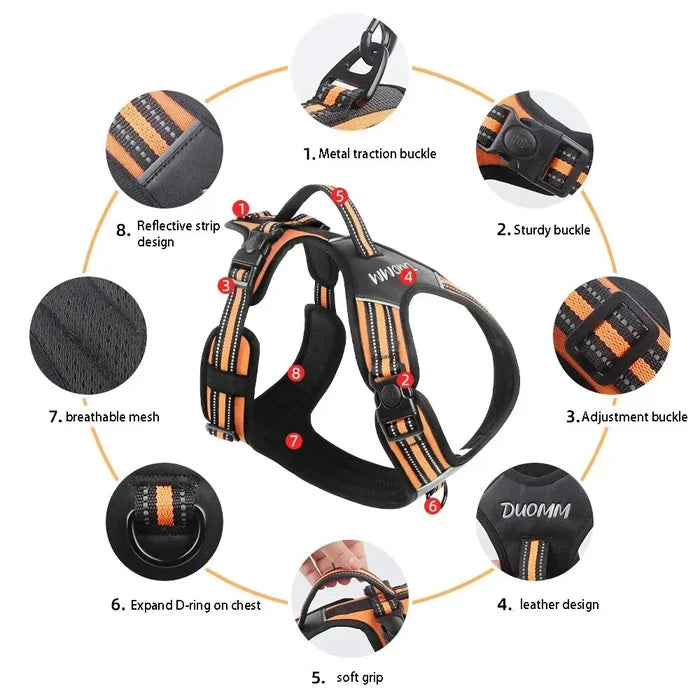 Heavy Duty Dog Harness with Handle. Padded Reflective No Pull Vest for Medium Large Dogs like Pitbull, Shepherd