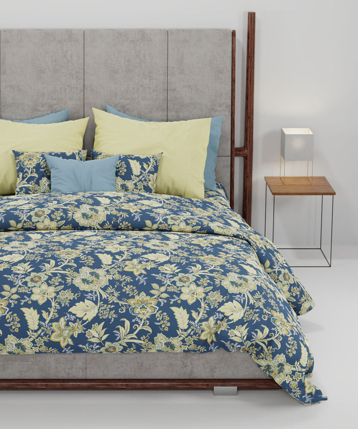 Home Essential King Printed Bedsheet, 144TC, 100% Cotton-Elaila Navy Blue
