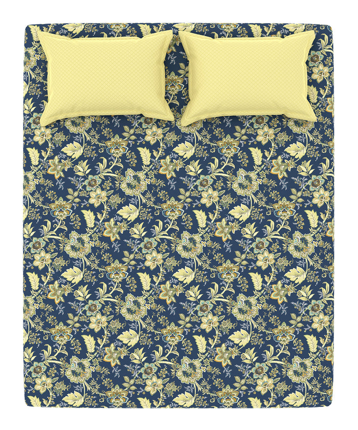 Home Essential King Printed Bedsheet, 144TC, 100% Cotton-Elaila Navy Blue
