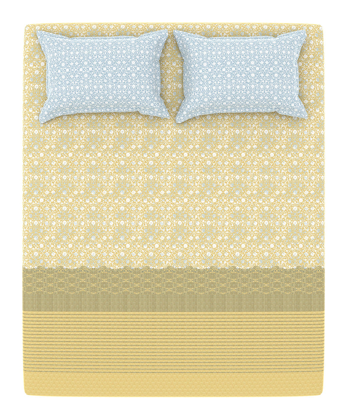 Home Essential King Printed Bedsheet, 144TC, 100% Cotton-Emaar Olive