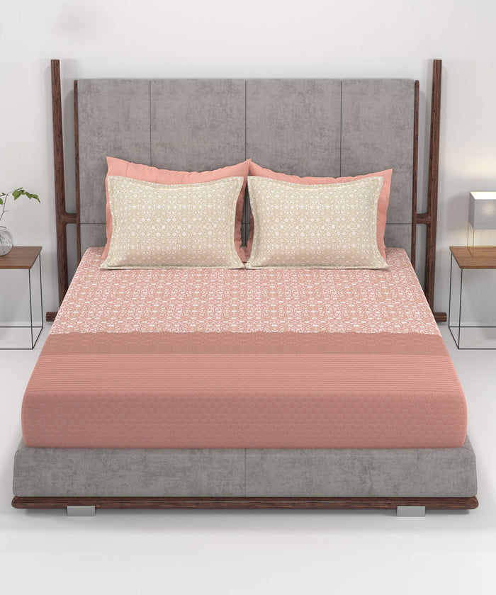 Home Essential King Printed Bedsheet, 144TC, 100% Cotton-Emaar Red