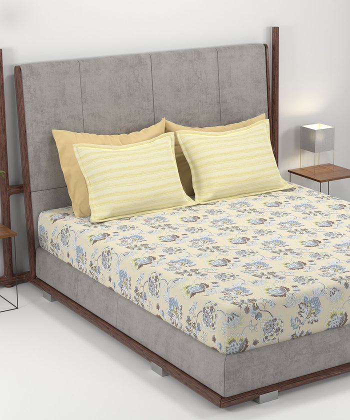 Home Essential King Printed Bedsheet, 144TC, 100% Cotton-Nayra Green