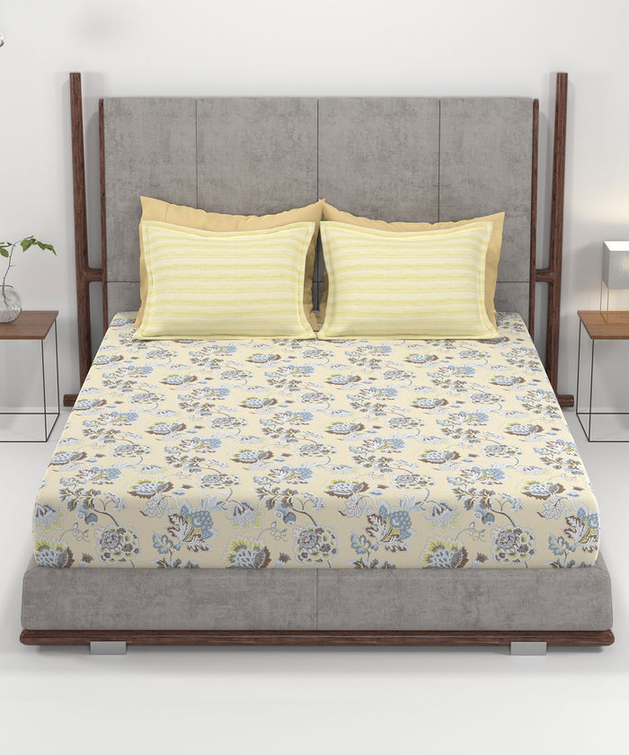 Home Essential King Printed Bedsheet, 144TC, 100% Cotton-Nayra Green