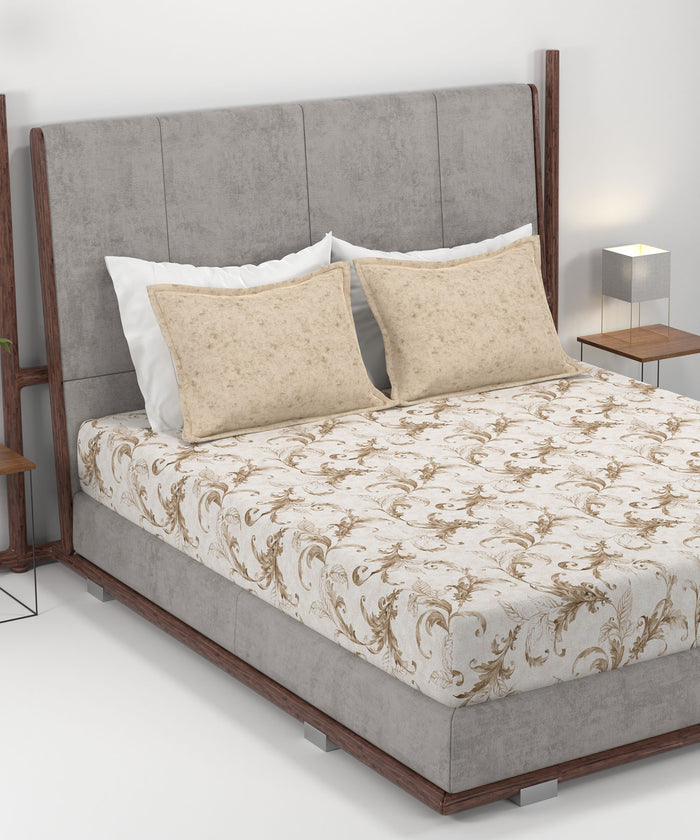 Home Essential King Printed Bedsheet, 144TC, 100% Cotton-Osiris Brown