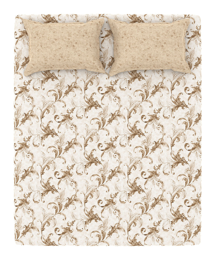 Home Essential King Printed Bedsheet, 144TC, 100% Cotton-Osiris Brown