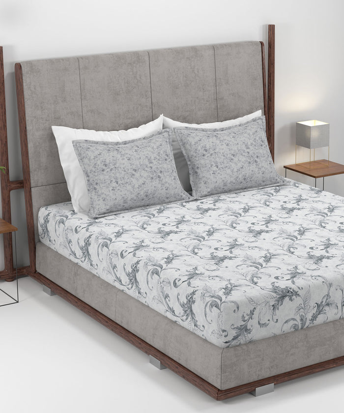 Home Essential King Printed Bedsheet, 144TC, 100% Cotton-Osiris Grey