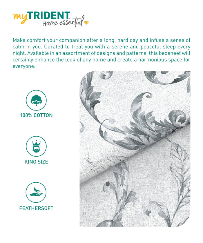Home Essential King Printed Bedsheet, 144TC, 100% Cotton-Osiris Grey