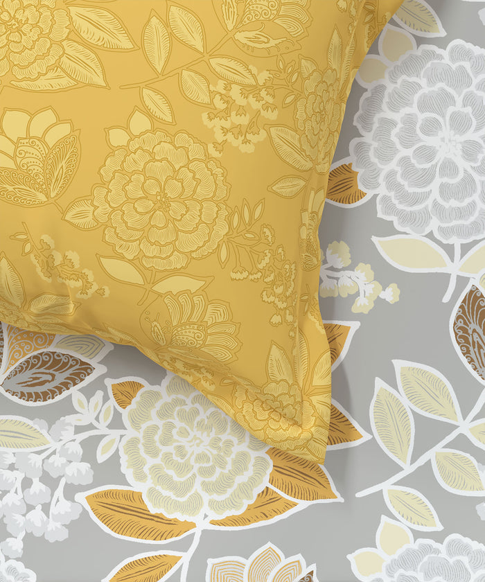 Home Essential King Printed Bedsheet, 144TC, 100% Cotton-Saher Yellow