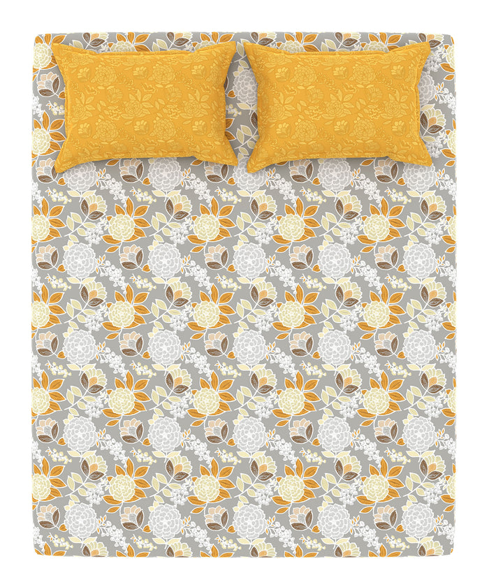 Home Essential King Printed Bedsheet, 144TC, 100% Cotton-Saher Yellow